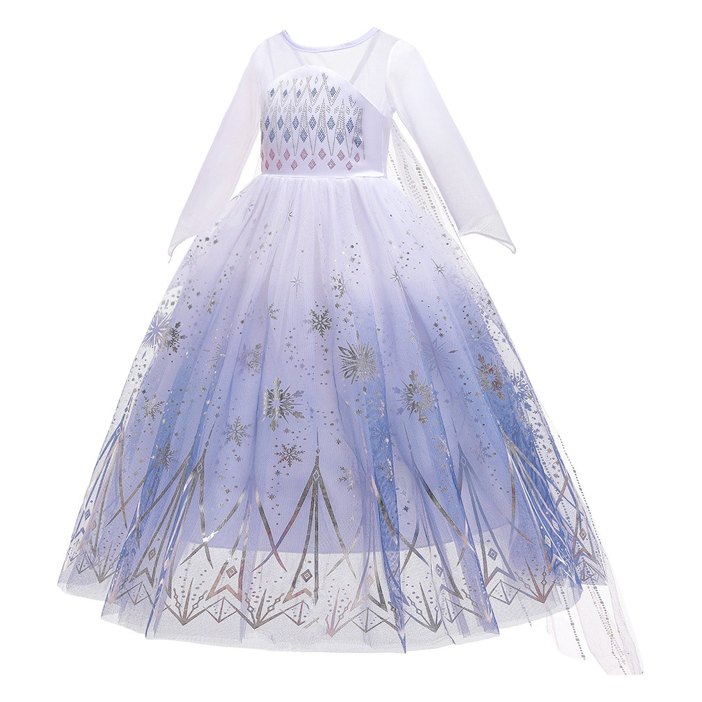 Frozen 2 Elsa niños princesa vestido niñas manga larga copo de nieve vestido congelado vestido de cumpleaños