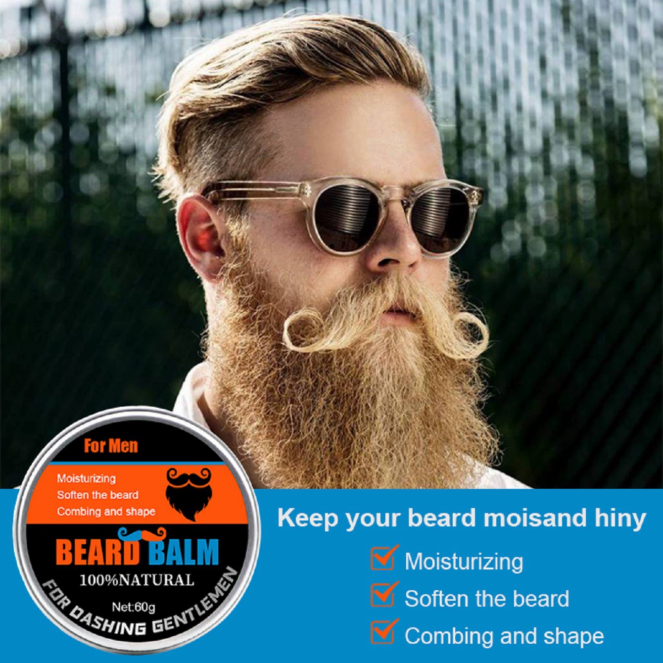Бальзам для бороды Amazon TK, популярный в продаже, воск для бороды, увлажняющий и питательный крем для бритья, крем для ухода за бородой, 60 г, в наличии