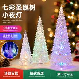 跨境七彩暖光水晶圣诞树小夜灯卧室书桌小夜灯发光氛围灯摆件