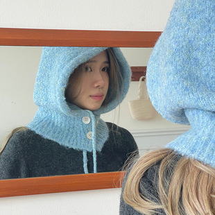 South Korea Balaclava Hat Women's Winter Warm Scarf One-piece Hooded Neck Knitted Wool Hat Cross-border