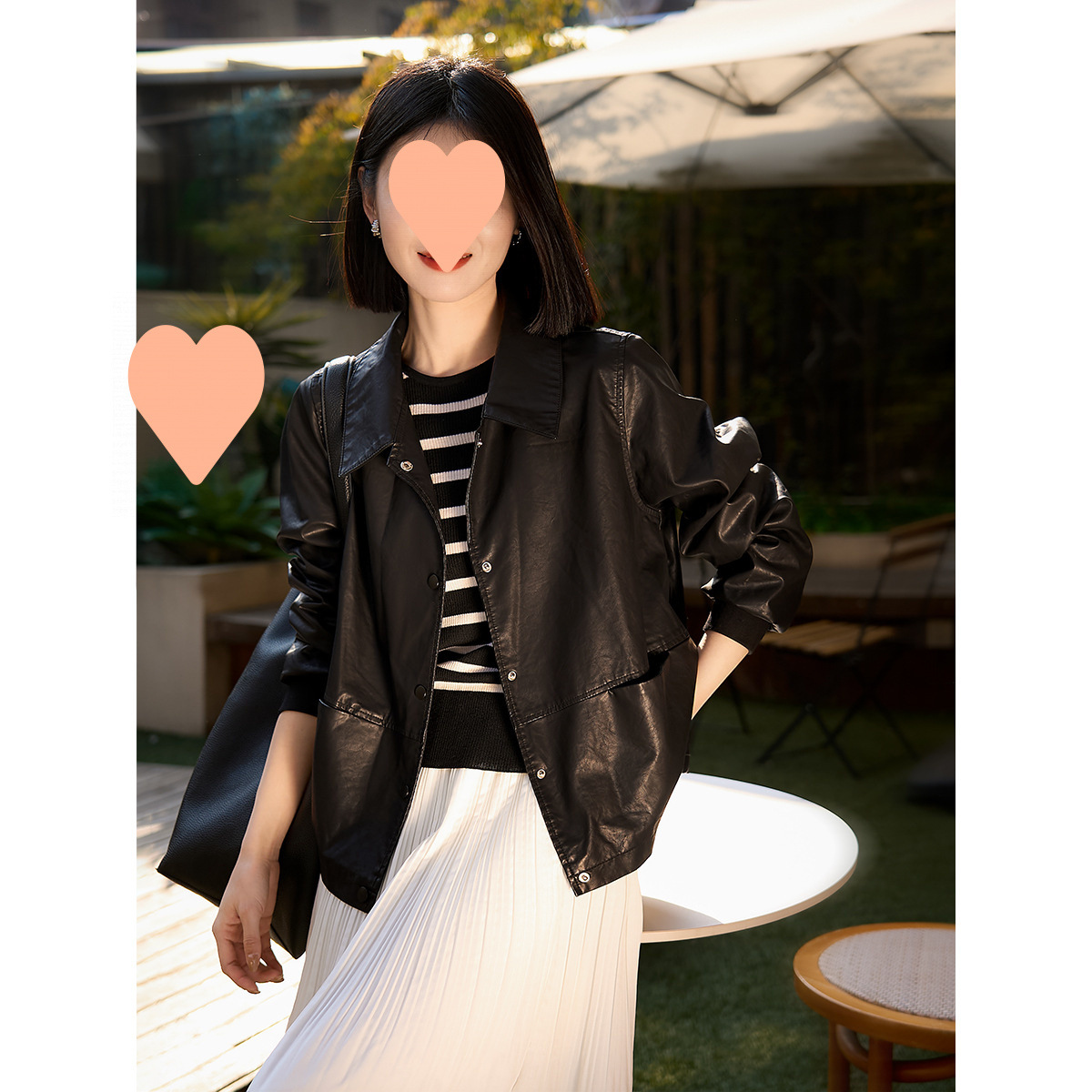 【笑涵阁天猫福利款】2025年秋装新品皮衣女环保皮衬衫夹克短外套