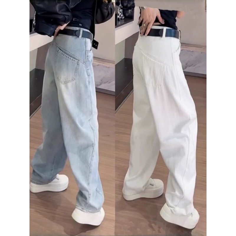 Lazy Style Retro Scimitar Jeans for Women Plus Size, Suitable for Pear-Shaped Body, High-Waisted, Loose Fit, Slimming Straight Wide-Leg Pants