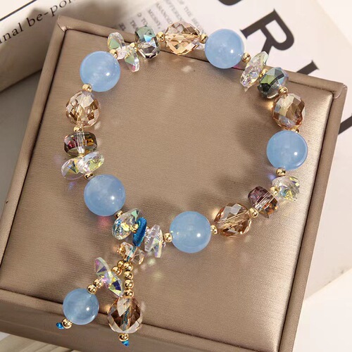 Handmade Sea Blue Crystal Bracelet for Women, Unique INS Design, Student Friend Bracelet, Simple Bracelet