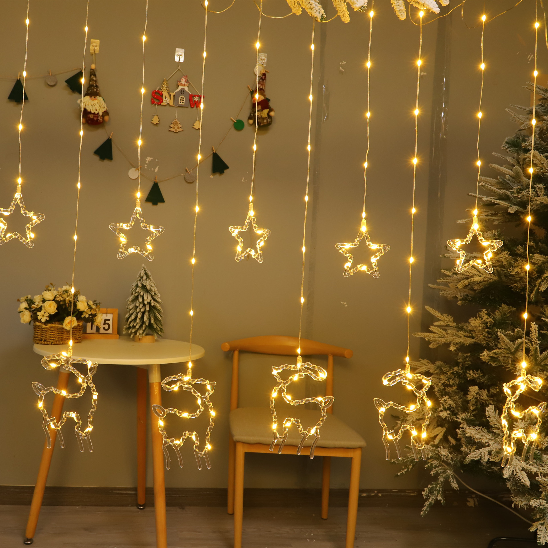 작은 별 + 큰 엘크 조합 따뜻한 화이트