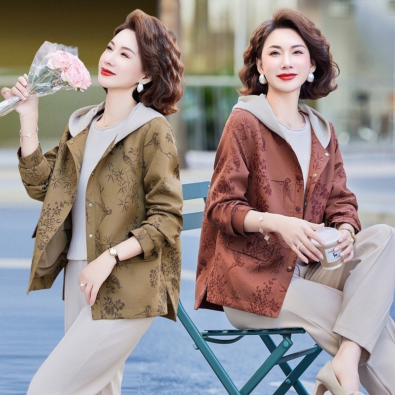 妈妈春秋洋气外套大码短款风衣2025新款中老年女秋装休闲夹克上衣|undefined