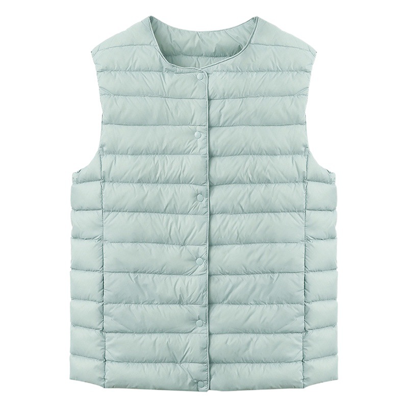 2025 Autumn New Women's down Vest, Collarless Vest, Lightweight, Warm, Slim Fit, Easy to Match, Round Neck Inner Layer