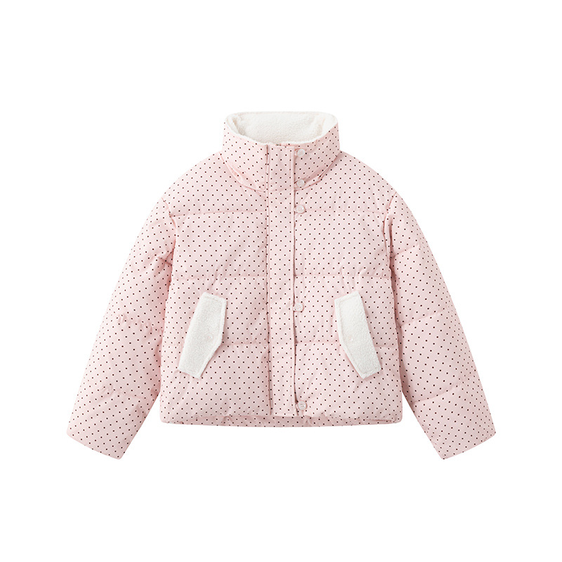 Diseño retro americano sensación de onda pequeña camisa de algodón punto de invierno mujer dulce lindo chaqueta de lana de cordero con solapa MO