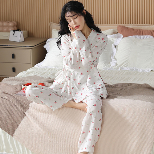 Available for outerwear: Maternity Sleepwear, Women's Spring Kimono, Postpartum Nursing Loungewear, Long-Sleeve Cotton Postnatal Gown, 2-Piece Set