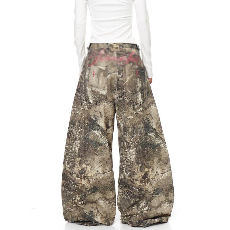 American-Style Street Letter Embroidery Branch Camouflage Jeans Unisex Niche Design Wide-Leg Pants American-Style Street Letter Embroidery Branch Camouflage Jeans Unisex Niche Design Wide-Leg Pants
