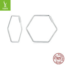 跨境厂家货源简约六边形耳环女 个性时尚s925纯银几何耳环耳饰