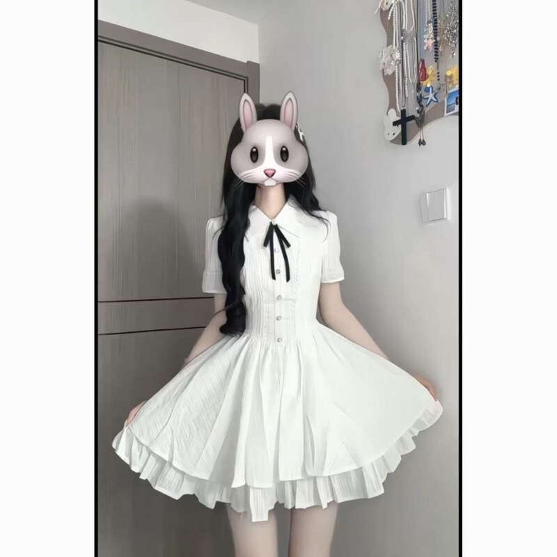French-Style Sweet Dress for Women, Unique Summer Japanese-Style First Love White Dress, Stunning Lace Puffy Skirt