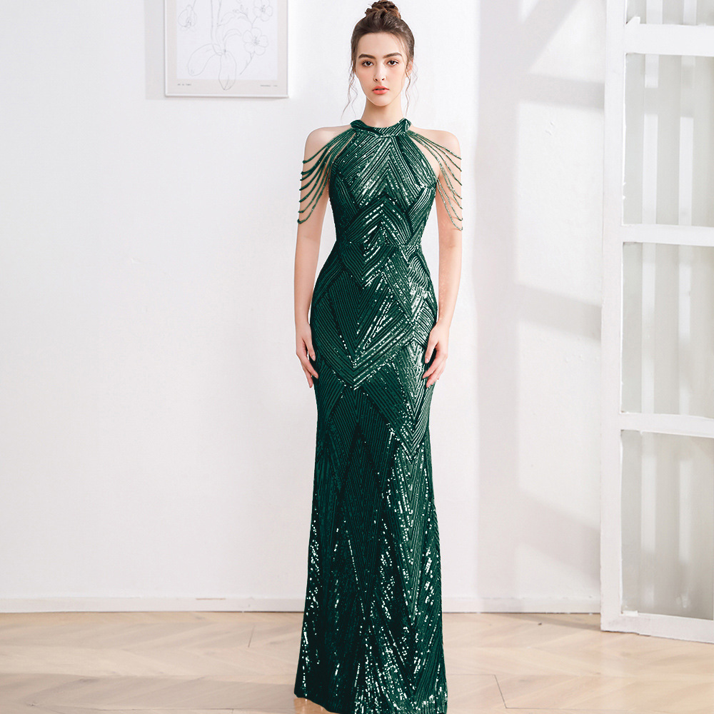 Abbigliamento da donna Abito da sera elegante e leggero stile dea di lusso di alta qualità nobile signora banchetto sera lungo sottile abito a sirena_voghion.com