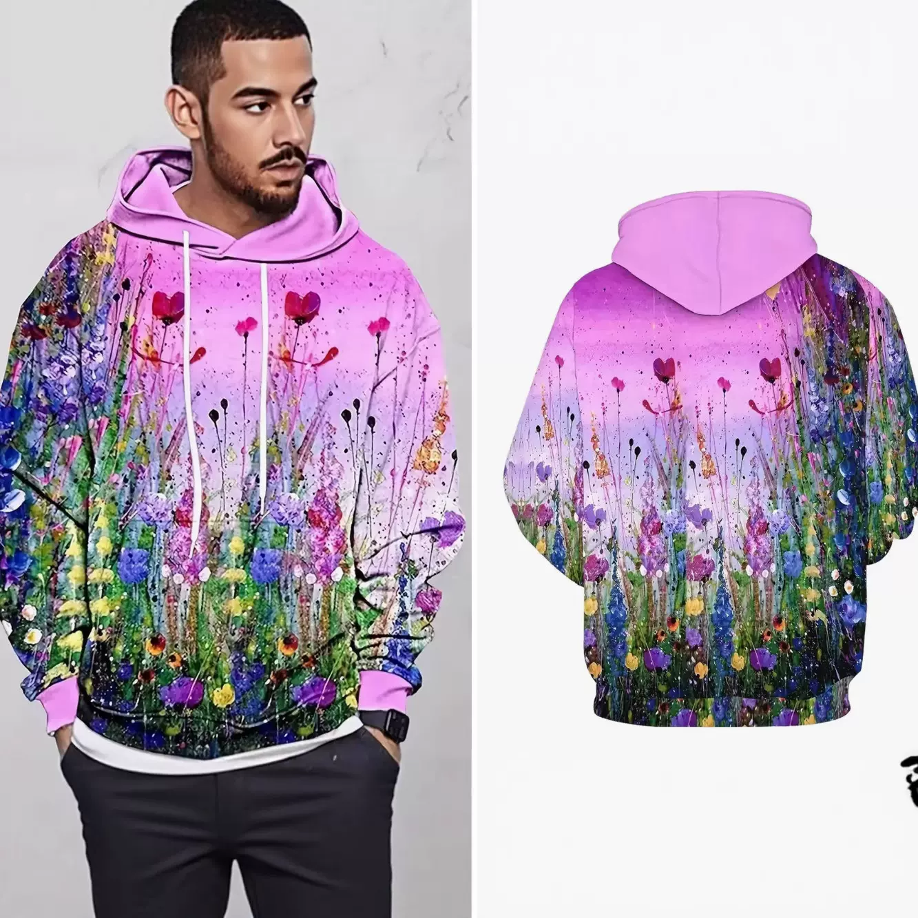 2025跨境外贸亚马逊3D数码印花艺术欧美休闲舒适套头连帽卫衣