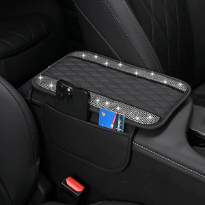 Car Armrest Box Heightening Pad with Pocket Central Control Armrest Protective Pad Universal Car Armrest Box Pad Single Layer Bright Diamond