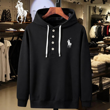 2025秋冬外贸新款RL拉夫小马刺绣纽扣卫衣男士仿棉休闲连帽衫欧码