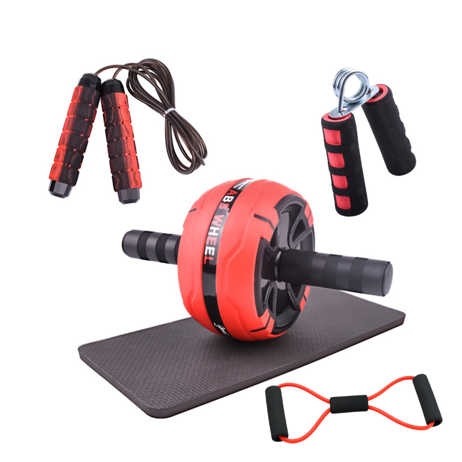 Tek tekerlekli fitness karın tekerleği kombinasyonu seti fitness 7 parçalı karın kas tekerleği tutucu kapsamlı eğitim ekipmanı çok fonksiyonlu