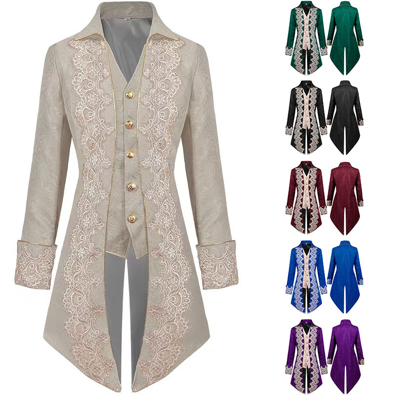 2025 Men's Punk Medieval Jacket Gothic Victorian Frock Lace Tailcoat Coat 2025 Men's Punk Medieval Jacket Gothic Victorian Frock Lace Tailcoat Coat