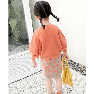 Girls Korean Autumn 2024 New Western Style Children's Baby Knitted Sweater suit Children's Princess Skirt Coat