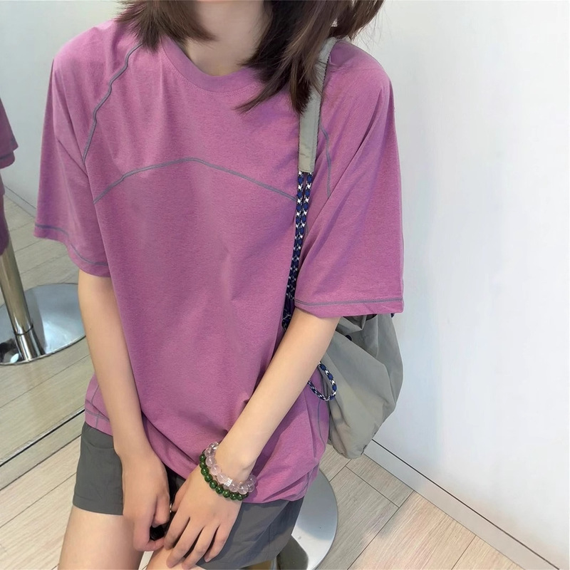 Raspberry Purple Quick-Drying T-Shirt for Men and Women Summer Thin Split Contrasting Color Sports Short-Sleeved Running Sweat-Absorbent Breathable Training Clothes