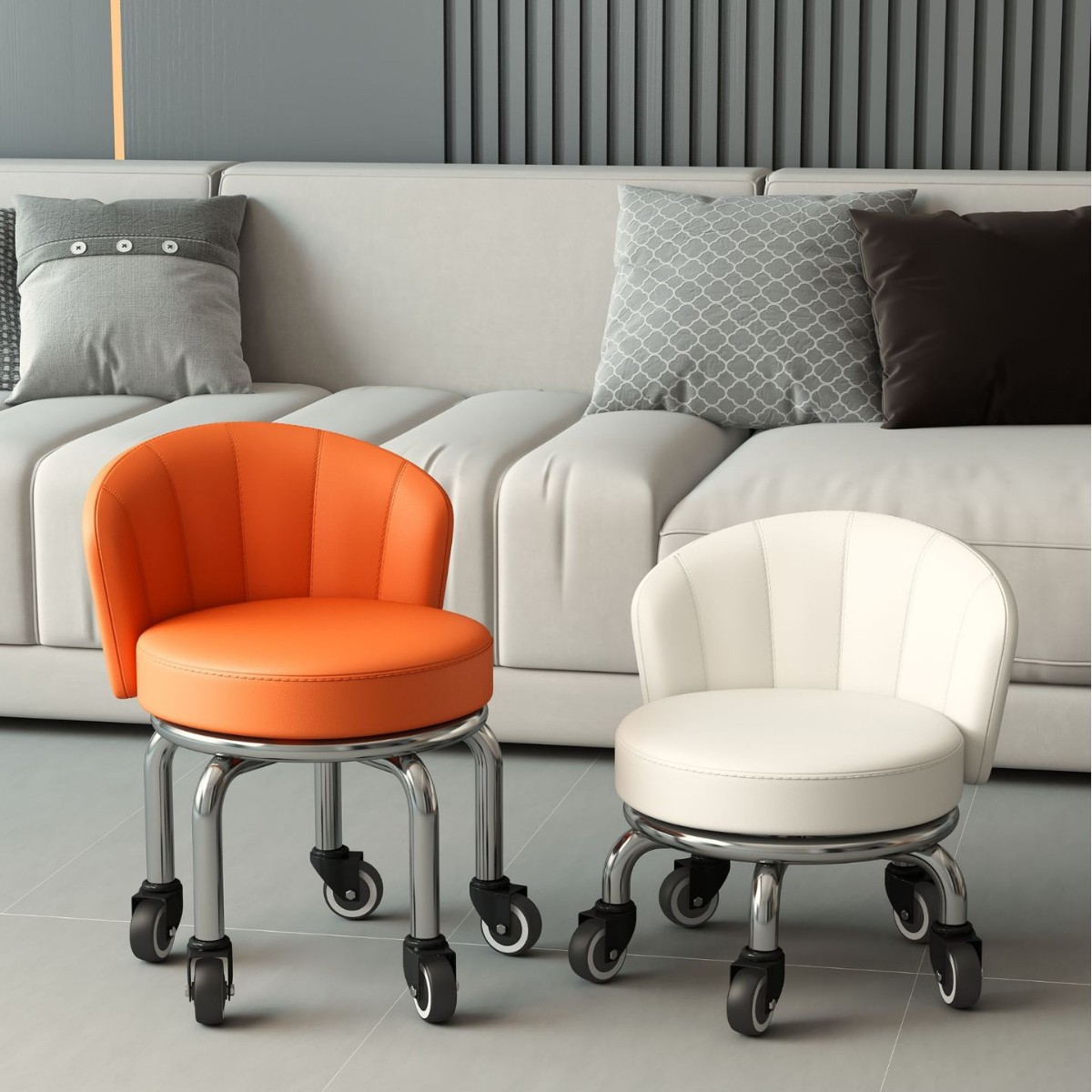 Swivel Caster Household Small Stool Small Stool with Wheels Low Stool Round Stool Seamless Sliding Wheel Mobile Stool Children's Toddler Stool
