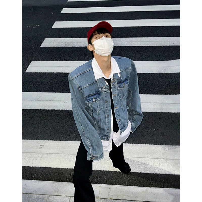 Brand short shoulder pads, denim solid universal jacket, oversize
