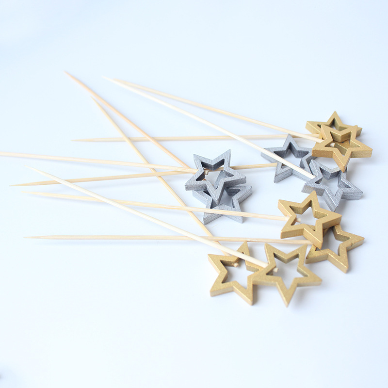 Oro plata hueco estrella de cinco puntas 50 unids/pack desechable fruta signo estrella decoración tarjeta signo pastel venta al por mayor