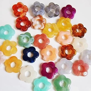 14mm acrylic transparent two-color hollow five-petal flower through-hole beaded handmade diy jewelry accessories loose beads wholesale