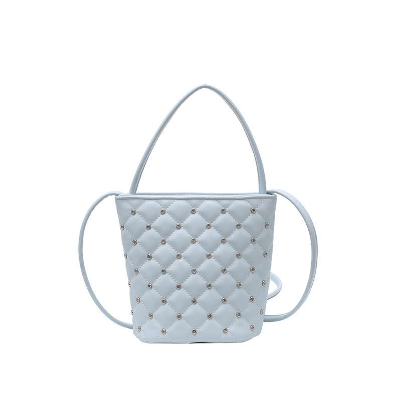 Bolso de cubo Xiaoxiangfeng 2025 verano nuevo estilo bolso de hombro con incrustaciones de diamantes de estilo occidental bolso de mensajero de hilo bordado de diamantes mujer
