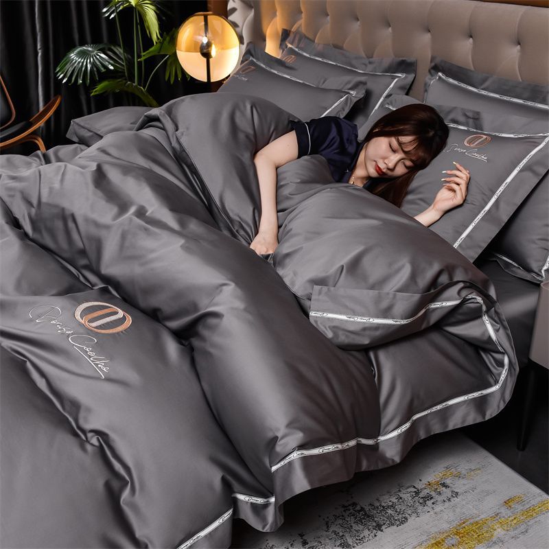 高级纯色奢华新疆长绒棉四件套纯棉贡缎丝滑全棉床单被套床笠款4