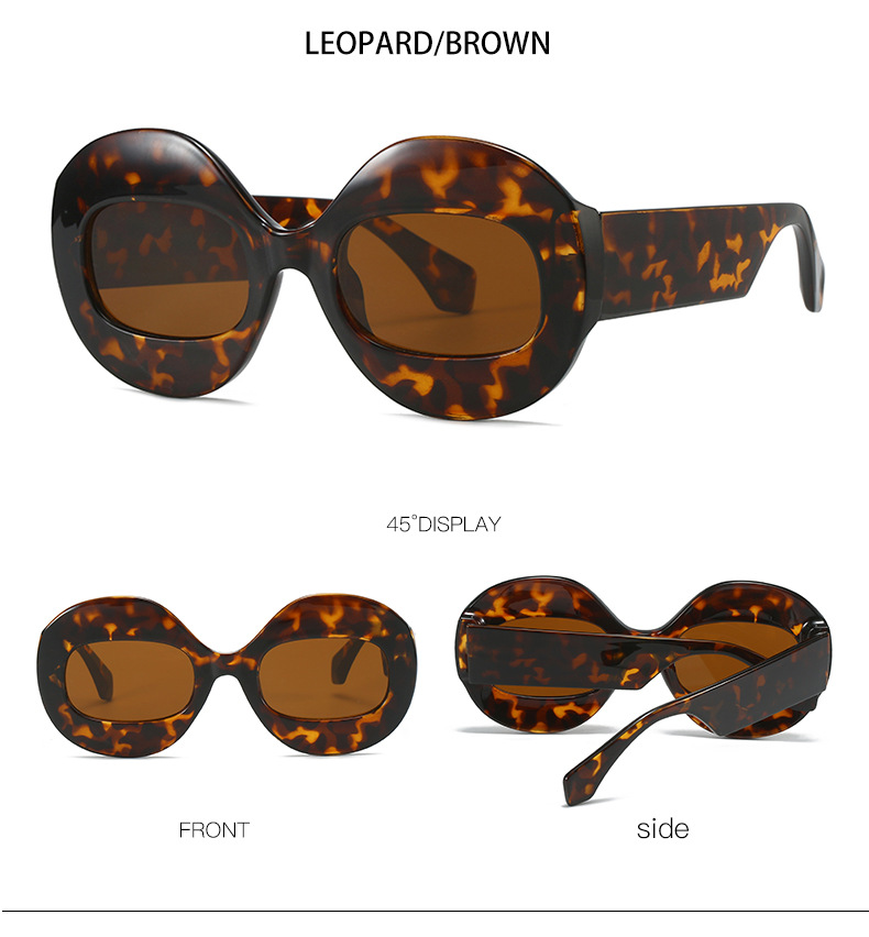 55g Weight Full Frame Glasses Structure Sunglasses Classification PC, UV400 Protection Lens Material Round Frame Glasses Style Daily Occasion Leopard Pattern Unisex Gender Patchwork Design Fashion Style Grey, Black Color Fashion Leopard PC UV400 Protection Round Frame Patchwork Full Frame Women's Sunglasses 5