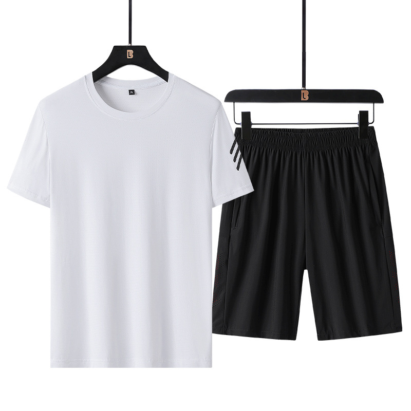 Trajes deportivos para hombres de verano para correr Casual hielo nylon camiseta de manga corta pantalones elásticos transpirables dos piezas