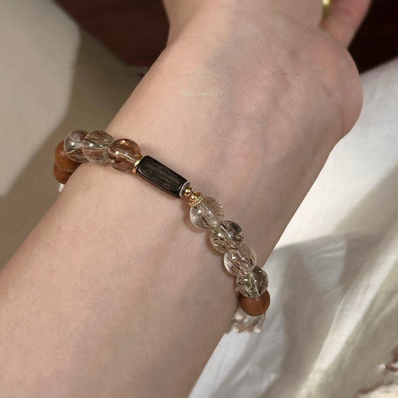 幸柿|天然透体黑金超七沉香木老山檀水晶手串新中式禅意女生高级|undefined