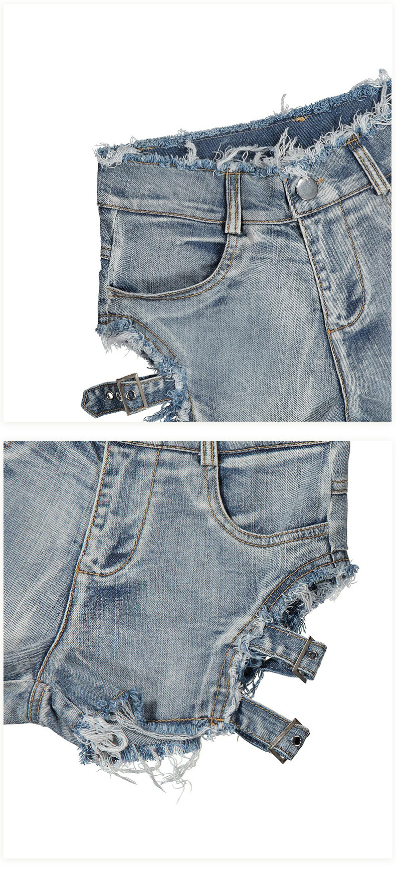 high waist letter ripped holes thin denim shorts NSML64120