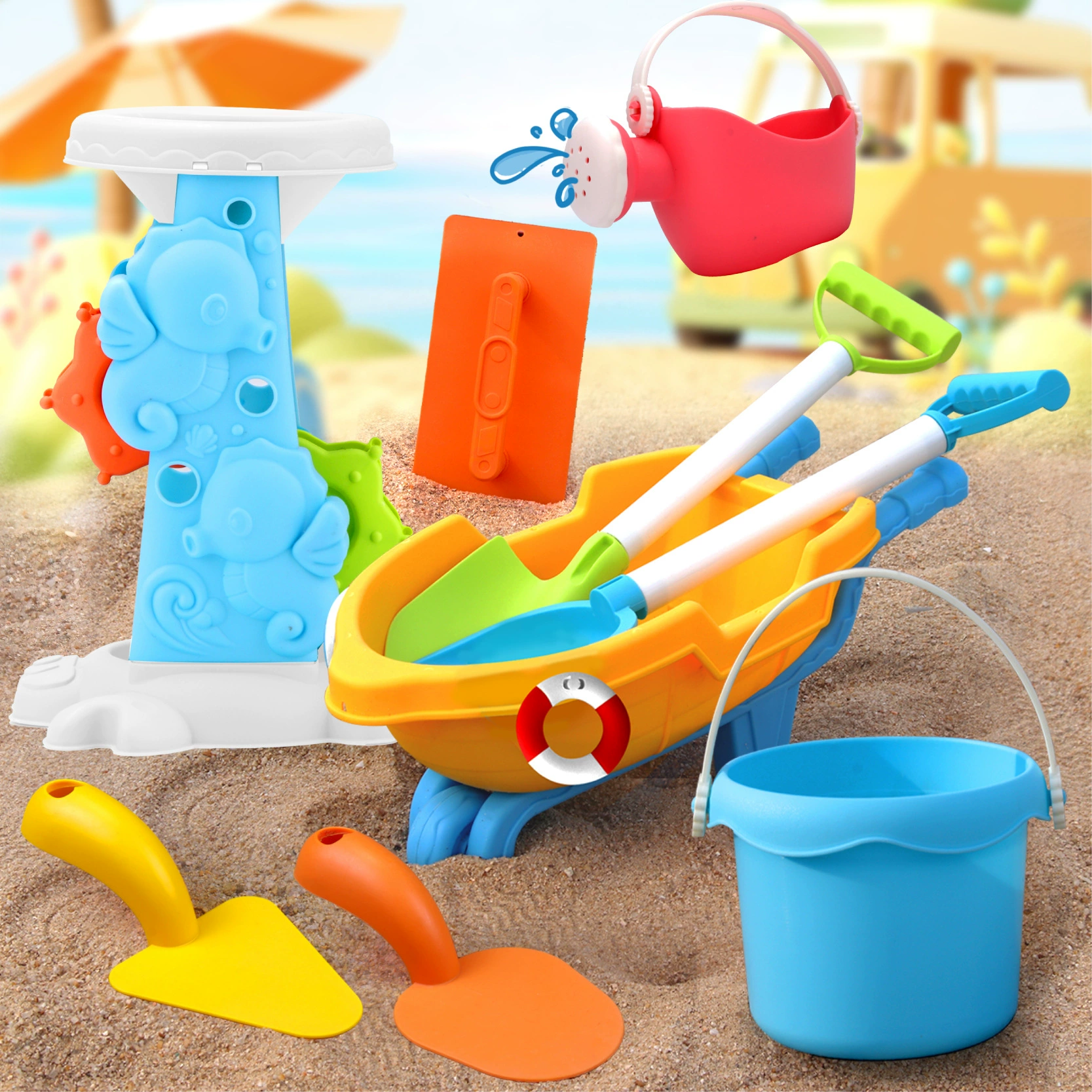 Детская пляжная игрушка, набор, песочница вода, лопата игра песком, песочные часы