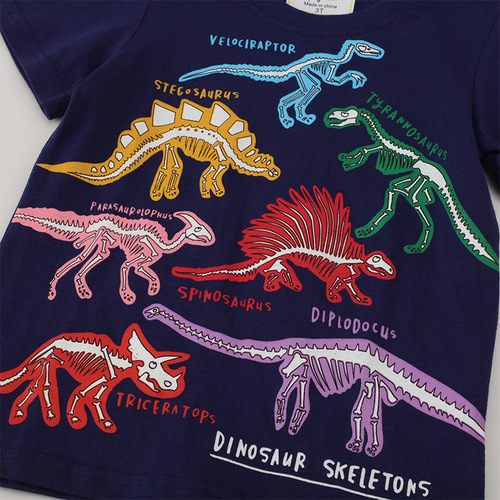 Children's Summer 2025 T-Shirts with Glow-in-the-Dark Dinosaurs for Boys, Short-Sleeve Tops, Children's T-Shirts from Factory