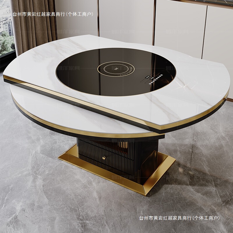 0J Multifunctional Induction Cooker Rock Slab Dining Table for Home Use with Built-In Turntable, Light Luxury Modern Minimalist Retractable Folding Square and Round Two 0J Multifunctional Induction Cooker Rock Slab Dining Table for Home Use with Built-In Turntable, Light Luxury Modern Minimalist Retractable Folding Square and Round Two