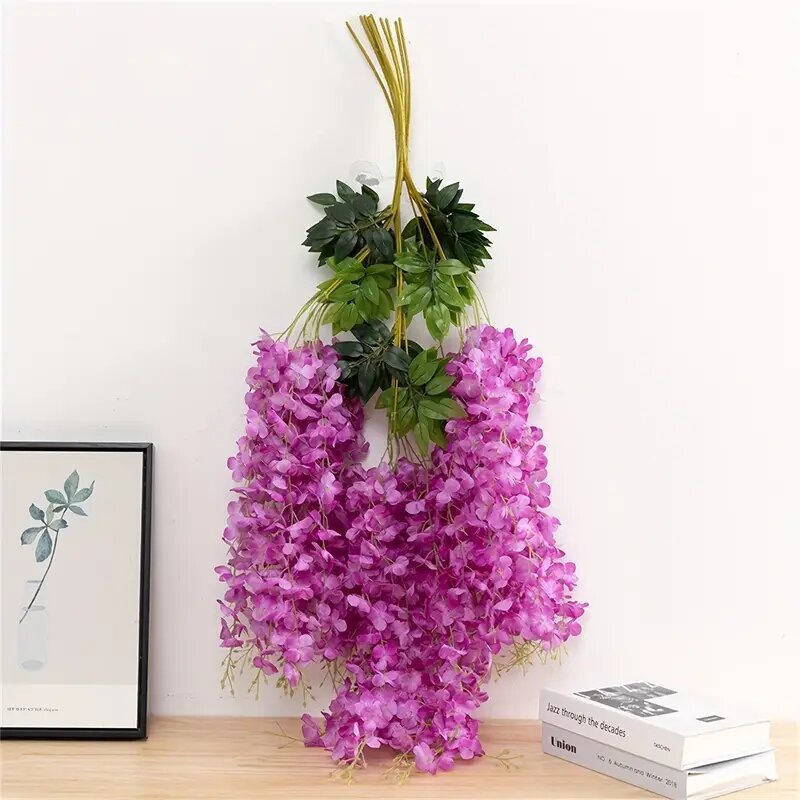 Ventas transfronterizas calientes 12pcs estética wisteria colgante de flores de caña adecuada para bodas y decoración del hogar flores de wisteria artificiales