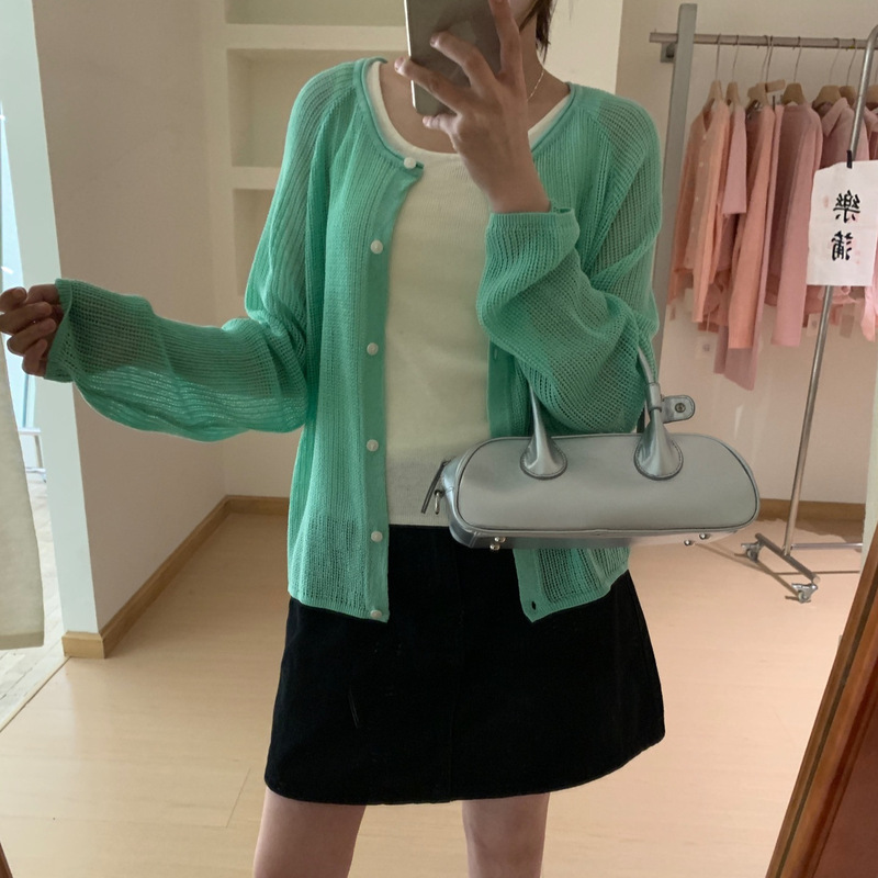 Linen Laisel Blended Knitted Refreshing Material Cardigan Women's Jacket Air-conditioning Sweater Candy Color Women's Wholesale