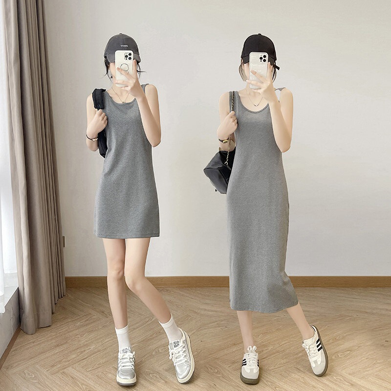 2026 Summer Simple Camisole Dress, Versatile, Slim-Fitting, Waist-Cinching, Suitable for All Seasons, Mid-Length Dress That Can Be Worn as an Inner Layer