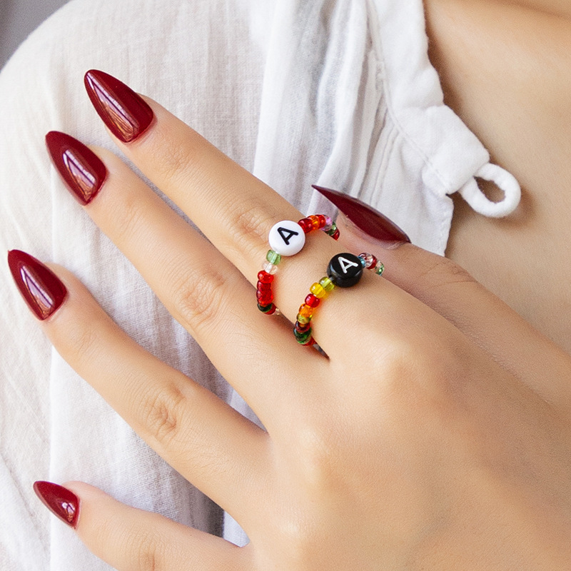 Korean Fashion Letter Color Beads Ring Set Wholesale Nihaojewelry display picture 2