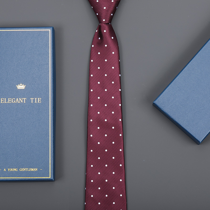 8cm 버건디 화이트 도트 지퍼 [롱 선물박스]