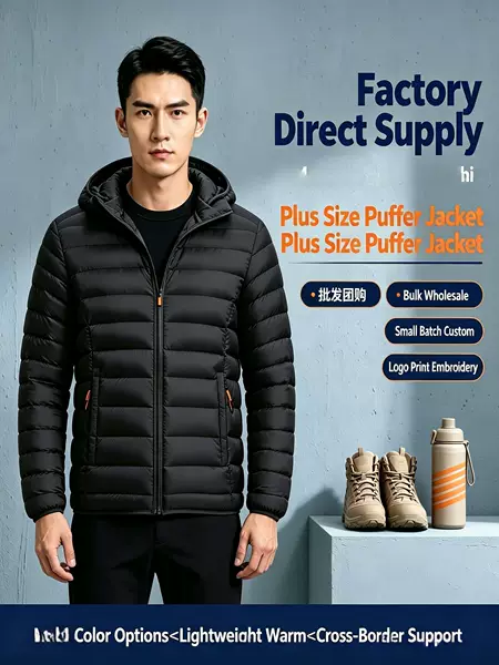 Autumn and winter men's lightweight hooded cotton jacket, portable and easy to store, plus-size casual cotton coat, direct from the factory