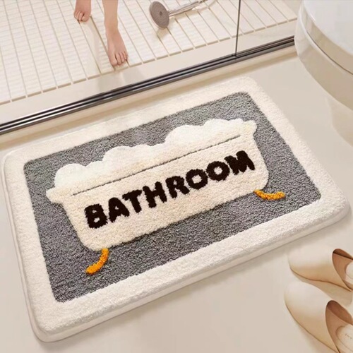 Faux Cashmere Patterned Bathroom Mat with Multiple Designs, Waterproof, Non-Slip, Cartoon Style Entrance Mat, Crystal Felt