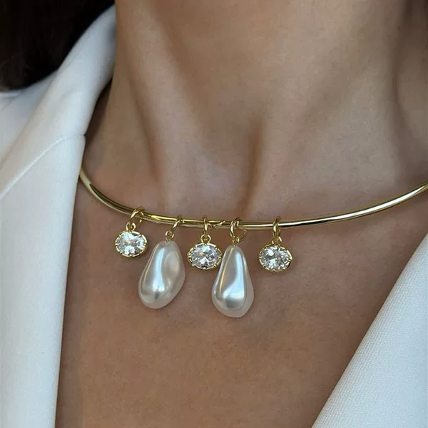 Cross-Border Hot-Selling Full-Diamond Baroque Pearl Open Necklace High-End Banquet Party Fashion Necklace Necklace