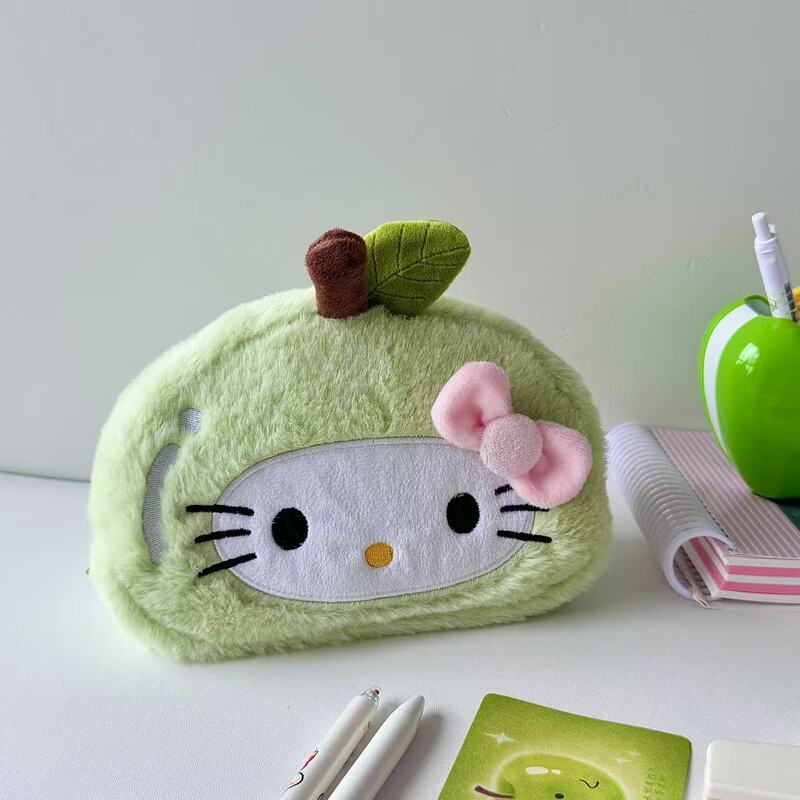 日系可爱新款苹果helloKitty猫笔袋毛绒变装大文具袋高颜值收纳包|undefined