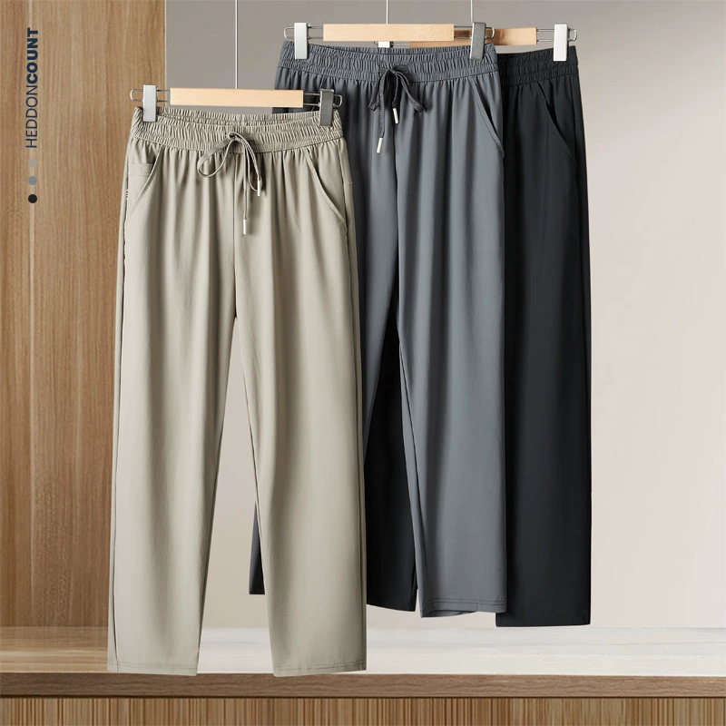 Тонкие холодные брюки из ледяного шелка мужские летние 2025 новые широкие прямые свободные повседневные брюки мужские брюки