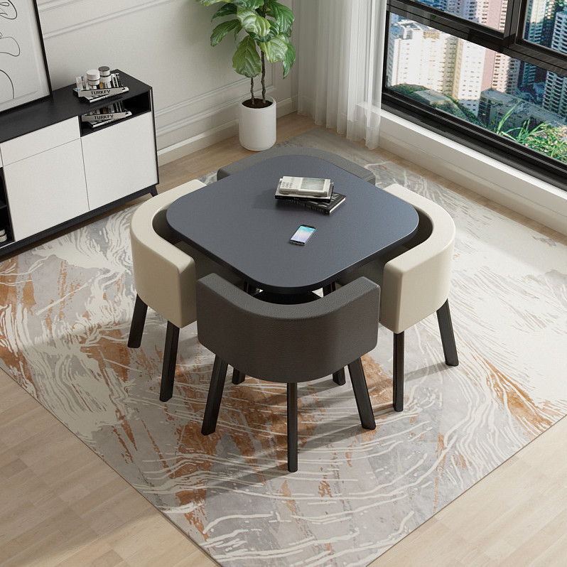 Gray square table+four chair leather chairs (color remarks)