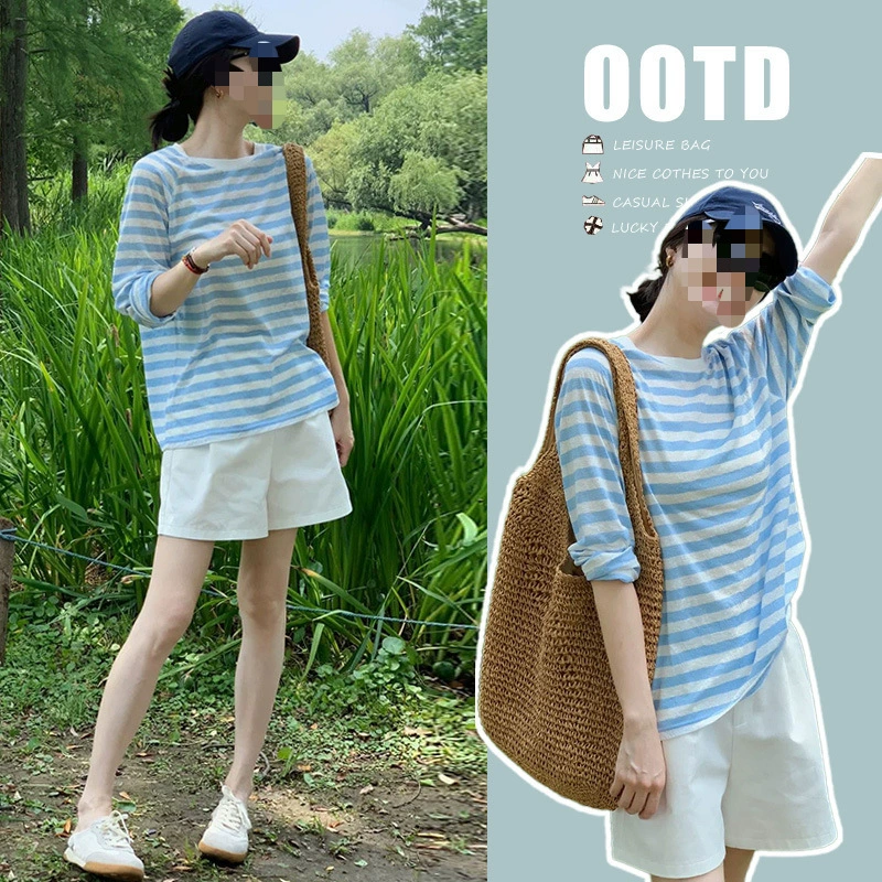 Спотовая одежда для беременных летняя повседневная полосатая свободная солнцезащитная рубашка с длинными рукавами