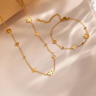 European and American hot selling niche hollow lucky four-leaf clover titanium steel women's necklace exquisite simple versatile light luxury style set