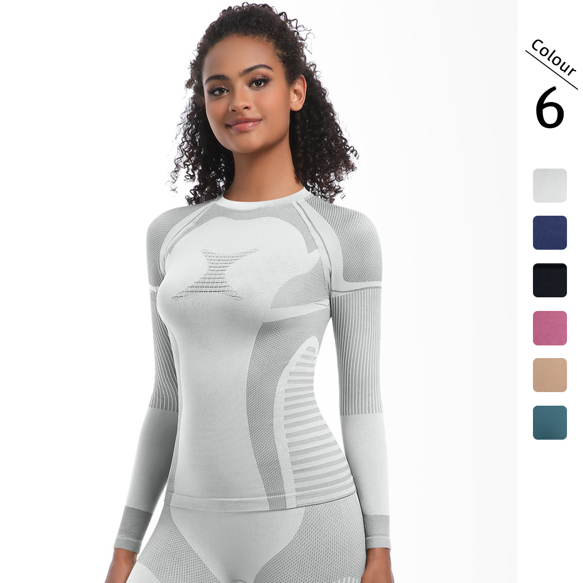 Neu Nahtlose Stricken Engen Hohe Elastische Ski Anzug Langarm Sport Laufen Fitness Yoga Top_voghion.com
